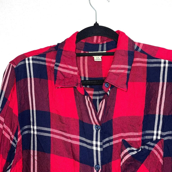 Woolrich Red White & Navy Blue Plaid Button Down Shirt Large Women’s - Picture 2 of 10